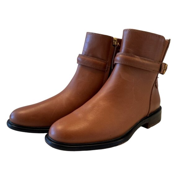 Franco Sarto Elese Leather Boots Size 6 EU 36 Cognac Ankle High Buckle Zip NWOB - Picture 2 of 11